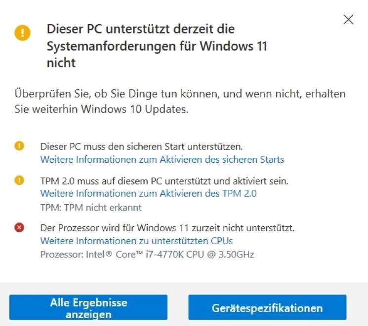 Windows 11 Meldung